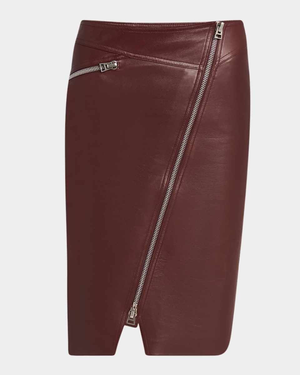 Lux Plonge Leather Diagonal Zip Skirt
